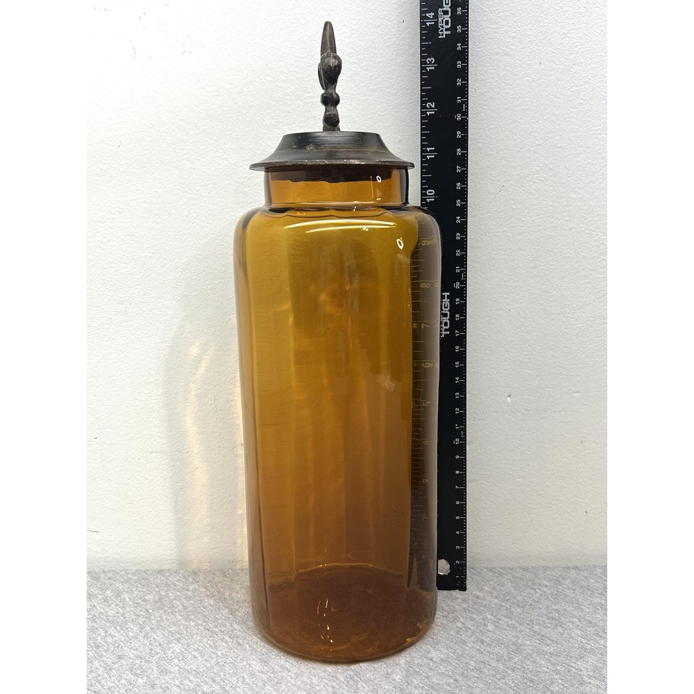 Amber Brown Glass Bottles Set 3 Fleur De Lis Lids Apothecary Canisters Unmarked - Picture 5 of 12